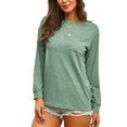 thumbnail image 2 of UKAP Women Tee Long Sleeve T Shirt Solid Color T-shirt Loose Work Tops Green L, 2 of 5