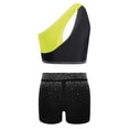 thumbnail image 4 of Hansber Kids Girls Cheerleading Outfit Gymnastics Dance Performance Sleeveless Crop Top with Shorts Set Fluorescent Yellow Black 14, 4 of 6