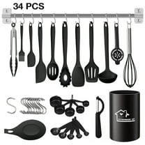 Fabulas 34 PCS Kitchen Utensils Set, Black Silicone Cooking Utensils Set with Holder, 446°F Heat Resistant Non-Stick Kitchen Essentials Tools for Home
