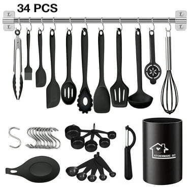 Fabulas 34 PCS Kitchen Utensils Set, Black Silicone Cooking Utensils Set with Holder, 446°F Heat Resistant Non-Stick Kitchen Essentials Tools for Home
