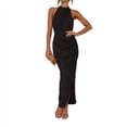 thumbnail image 3 of Vestido de Fiesta para Mujer, con Cuello Halter, Sin Mangas, con Abertura, Textura, Espalda Descubierta, Corte Entallado, Fruncido, Midi, para Cóctel Negro M, 3 of 10