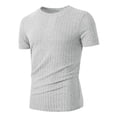 thumbnail image 4 of Men's Ribbed Knit T-Shirt Short-Sleeve Casual Solid Basic Top Soft Stretch Fabric Spring & Summer Versatile Daily Tees,White,XXL, 4 of 5