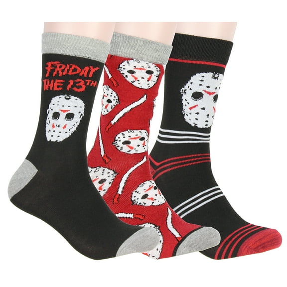 Friday The 13th Jason Voorhees Hockey Mask Horror Flim Adult 3 Pack Crew Socks for Men