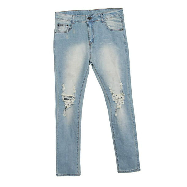 Pantalones pitillo de moda para hombre, pantalones rasgados ajustados deshilachados destruidos m Soledad Pantalones vaqueros