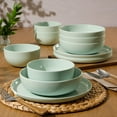 thumbnail image 6 of Gibson Home Candy Skies 12 Piece Unbreakable Wheat Straw Melamine Plates and Bowls Dinnerware Set - Outdoor, Camping, & Everyday Use - Matte Exterior/Shiny Interior Green, 6 of 10