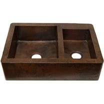 Novatto TCK-005AN Farmhouse 60/40 Split Copper Kitchen Sink, Antique