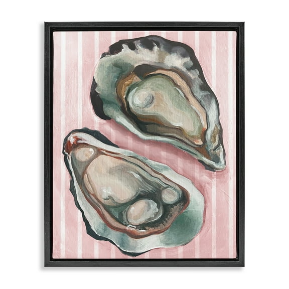 Stupell Industries Oysters on Pink Stripes Animals Painting Black Floater Framed Canvas Art Print Wall Art, 17 x 21