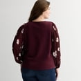 thumbnail image 2 of Plus Size Nine West Mixed Media Puff Sleeve Top Color: Plum Kiki Floral Size: 2X, 2 of 4