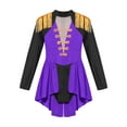 thumbnail image 5 of YIZYIF Kids Girls Drum Major Costume Tassels Long Sleeve Jumpsuit Back Zipper Bodysuit Marching Band Uniform Outfit Purple 4, 5 of 7