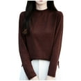 thumbnail image 3 of HVOBTTY Women's Long Sleeved Pullovers Sweaters, Sweaters for Women, Women's Fashion Casual Round Neck Solid Color Knitted Everyday Wear Sweater Coffee, S, 3 of 4