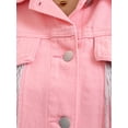 thumbnail image 4 of Chaqueta de mezclilla con flecos de manga larga y dobladillo deshilachado para mujer INSPIRE CHIC, corta, color rosa, 4 of 5