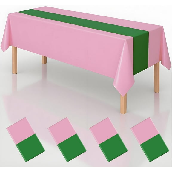 4Pcs 2in1 Witch Birthday Party Decorations Tablecloth, 54" x 108" Pink and Green Kitchen Table Cloth Disposable Rectangle Plastic Table Cover for Kids Baby Shower Wedding Party Supplies