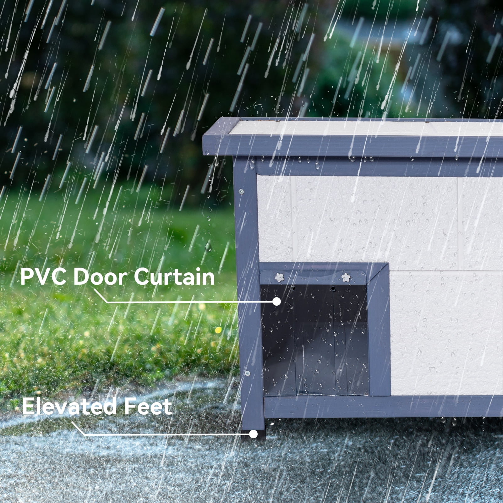 PETSFIT Outdoor Insulated Cat House with Escape Door & PVC Door Curtains