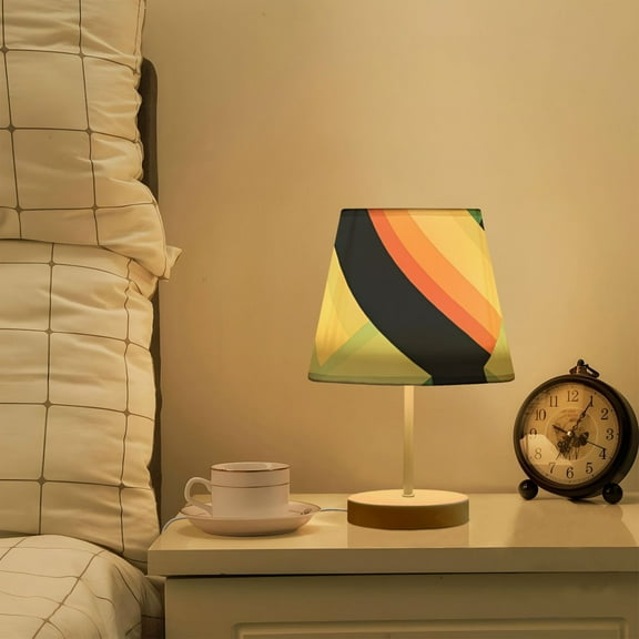 Yayeee Mini Table Lamp 10.8" Dimmable with Fabric Shade 3 Color Temperatures, Green Stripes