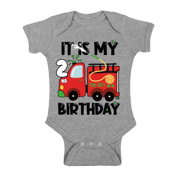Awkward Styles My Second Birthday Baby Bodysuit Fire-Truck Romper Firefighter Top