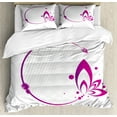 thumbnail image 1 of Floral Duvet Cover Set King Size, Simplistic Flower Branch in Circular Floral Form Leaves Feminine Blossom Print, Decorative 3 Piece Bedding Set with 2 Pillow Shams, Purple Magenta, by Ambesonne, 1 of 3