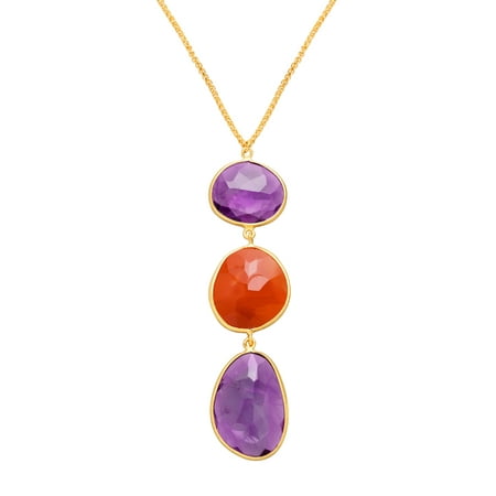 Piara 59 ct Natural Amethyst & Carnelian Triple Drop Pendant Necklace in 18kt Gold-Plated Sterling Silver