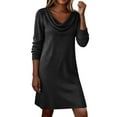 thumbnail image 3 of Zedker Dresses for Women Cowl Neck Long Sleeve Mini Sweater Dress Knee Length A Line Fall Winter Knit Dresses, 3 of 8