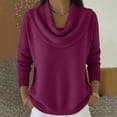 thumbnail image 2 of Dwralegc Womens Sweaters Lightweight Solid Color Jumper Knitted Pullover Long Sleeve Blouses Cowl Neck Fashion Fall Winter Sweater Purple 2XL, 2 of 5