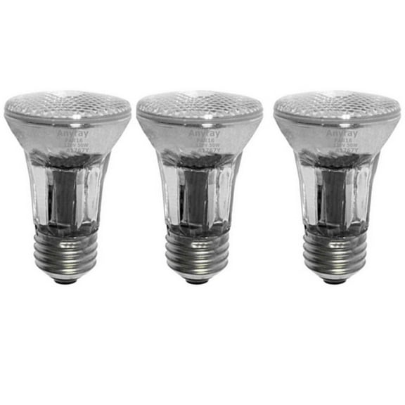 Anyray A1767Y (3-Bulbs) 50-Watts PAR16 Narrow Flood Halogen Light Bulb 130V Medium Screw E26 50W 120V Dimmable