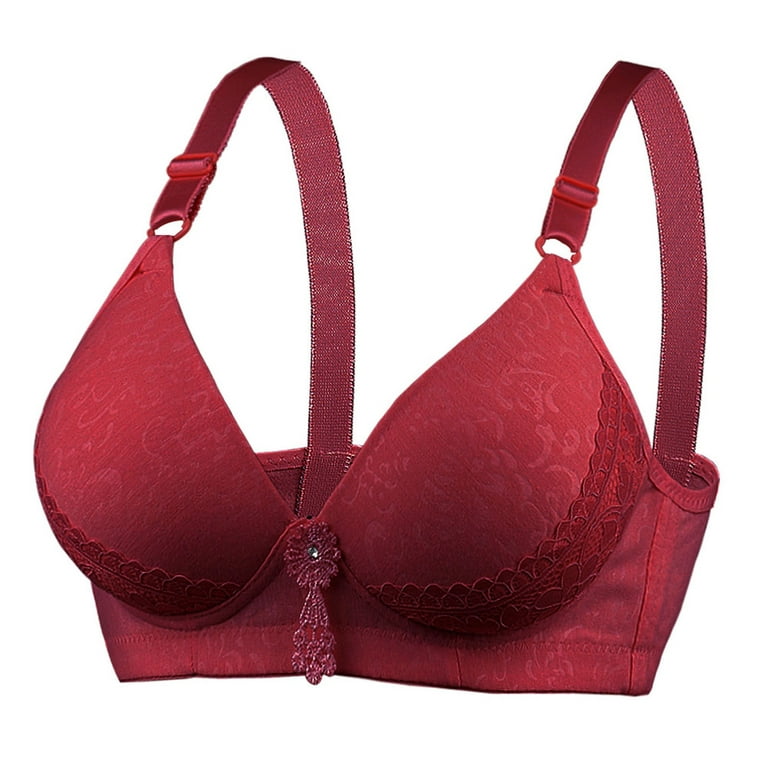 SOOMLON Women Bra Comfortable Lace Breathable Bra No Underwire Bra Daily  Bras Sleep Bras Red L 