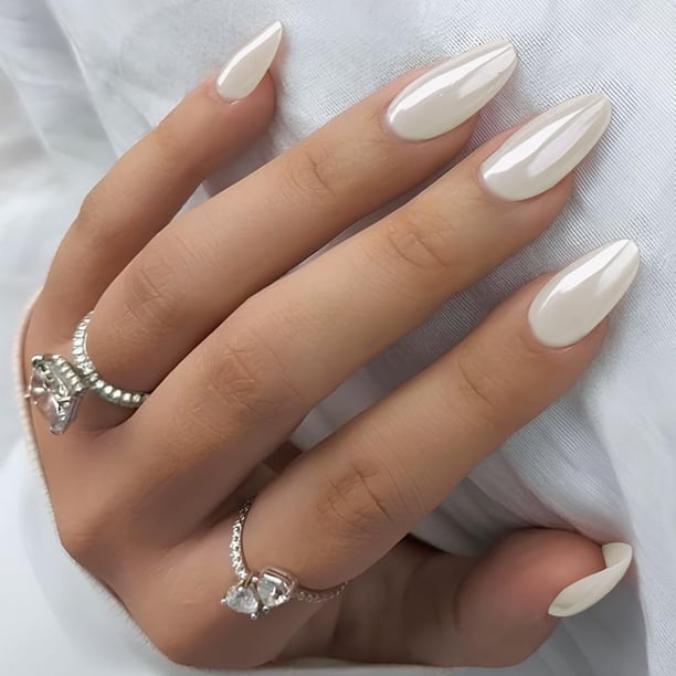 Uñas postizas adhesivas YOSOMMK almendradas blancas acrílicas 24 piezas