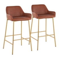 Daniella Contemporary Glam Fixed-Height Bar Stool In Gold Metal And Camel Faux Leather - Set Of 2