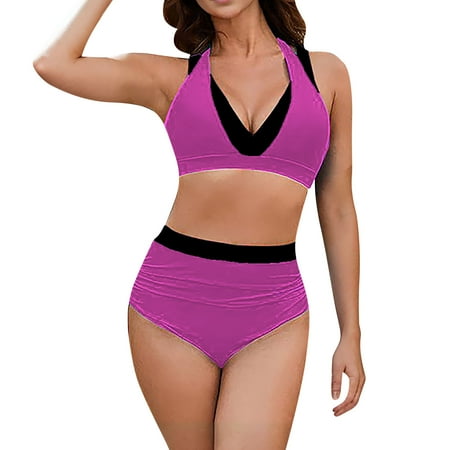 Divhosrg High Waisted Bathing Suit for Women  Bikini Sets for Women Clearance  Strapless Bathing Suits for Women  Womens Swimwear Plus Size  Light Purple Swim Suits for Women 2025 Two Piece S