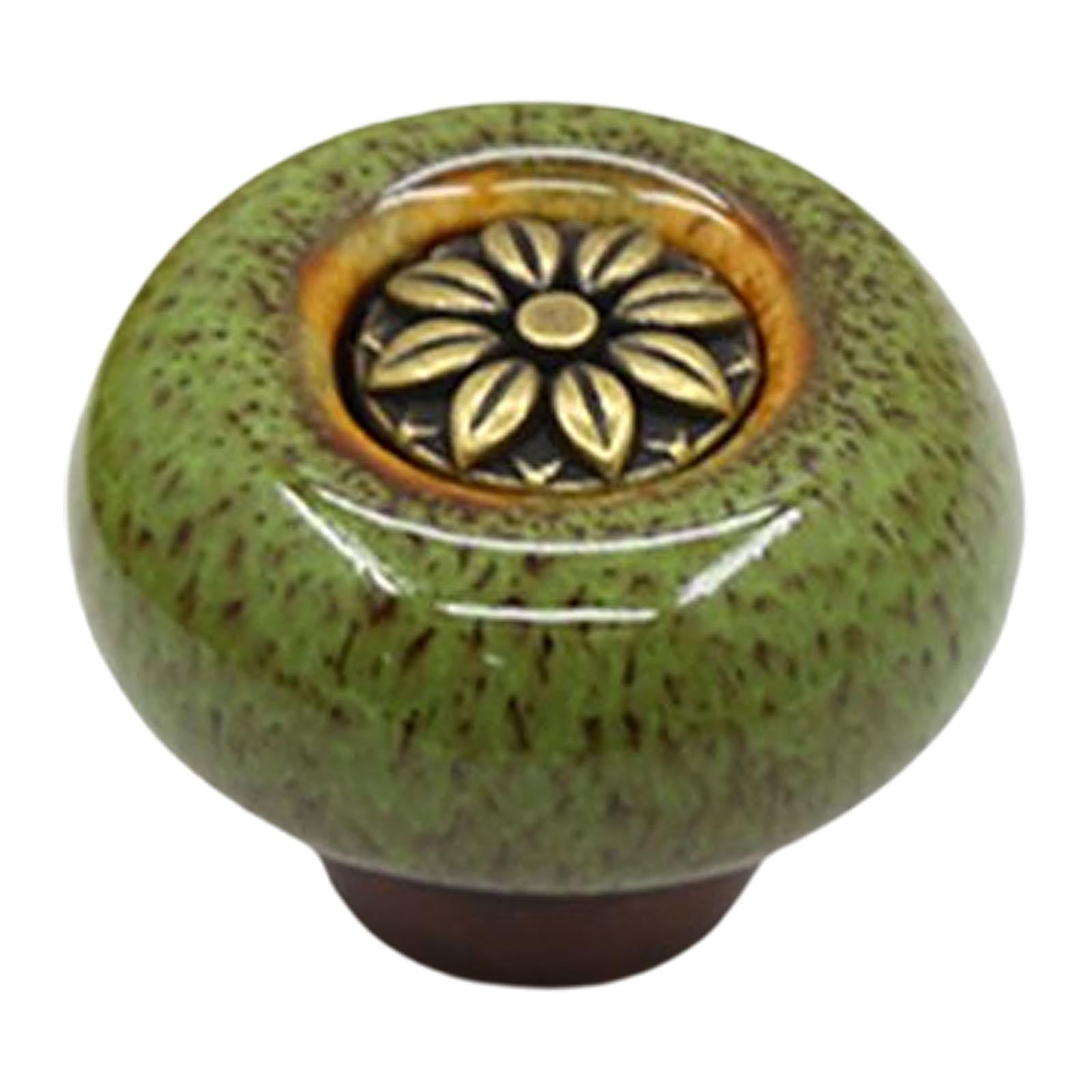 Baoblaze 10xCeramic Door Knob Cabinet Dresser Handles Hardware Pull Furniture green