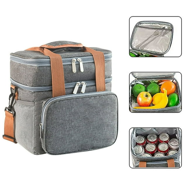 EIGTHTAIL Boîte à Lunch Isolée Grande Double Sac à Lunch Robuste Sac de Congélation Étanche Hommes Femmes Adultes Travail Vol Plage Excursion d'Une Journée Sac à Lunch Économies Supplémentaires