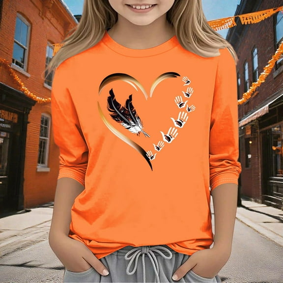 Frwgonr School Shirts for Girls Orange Kids Summer Fall Crewneck Loose Casual Tops Tees Size 3T-12
