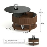 JOINICE Mid Century Modern Lift-Top 2-Tier Round Coffee Table with ...