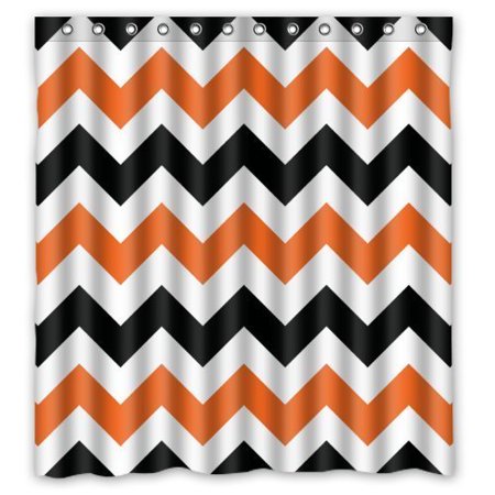 Hellodecor Orange And Black Zigzag Chevron Shower Curtain