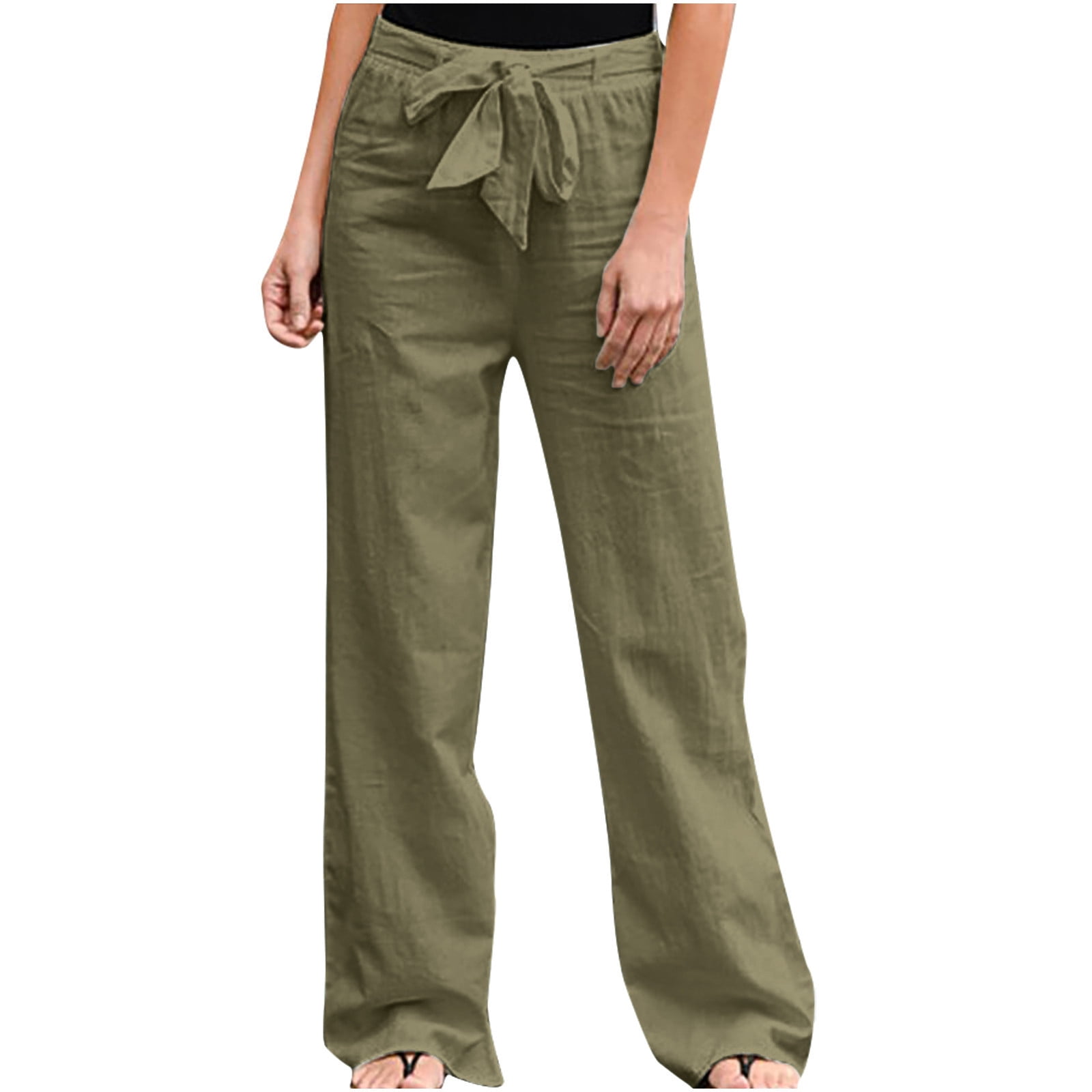 Aoochasliy Womens Pants Plus Size Clearance Solid Sweatpants Linen ...