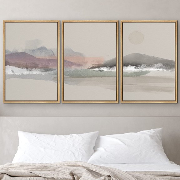 PixonSign Framed Wall Art Print Set Abstract Tan Watercolor Landscape Geometric Shapes Illustrations Modern Art Farmhouse/Country Scenic Fun for Living Room, Bedroom, Office - 24"x36"x3 Natural