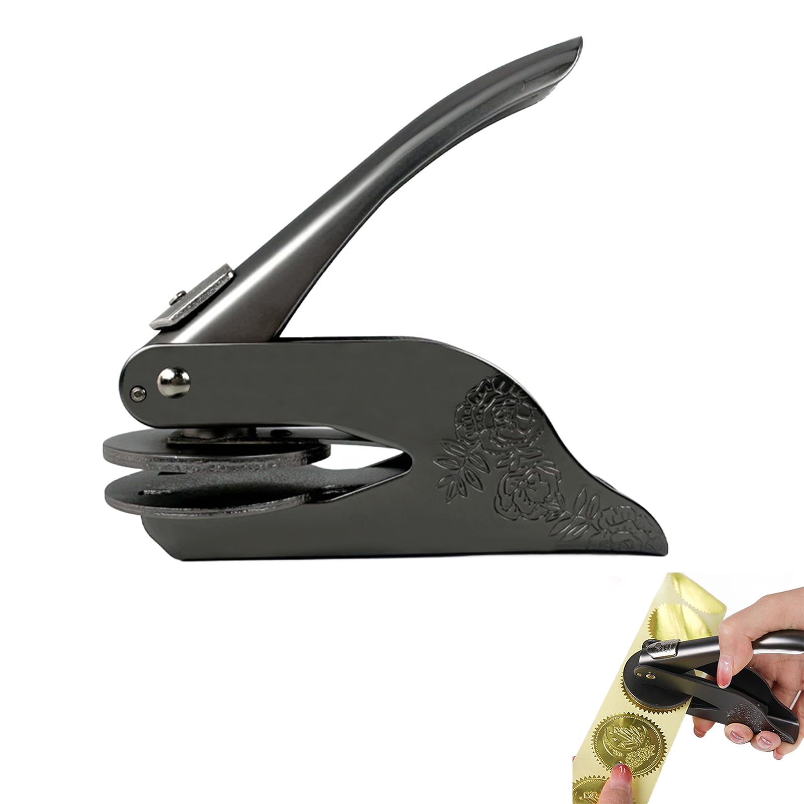 Yesbay Book Embosser Hand Operated Embosser Stamp Stainless Steel Embossing Tool for Paper Cardboard Leather DIY Craft