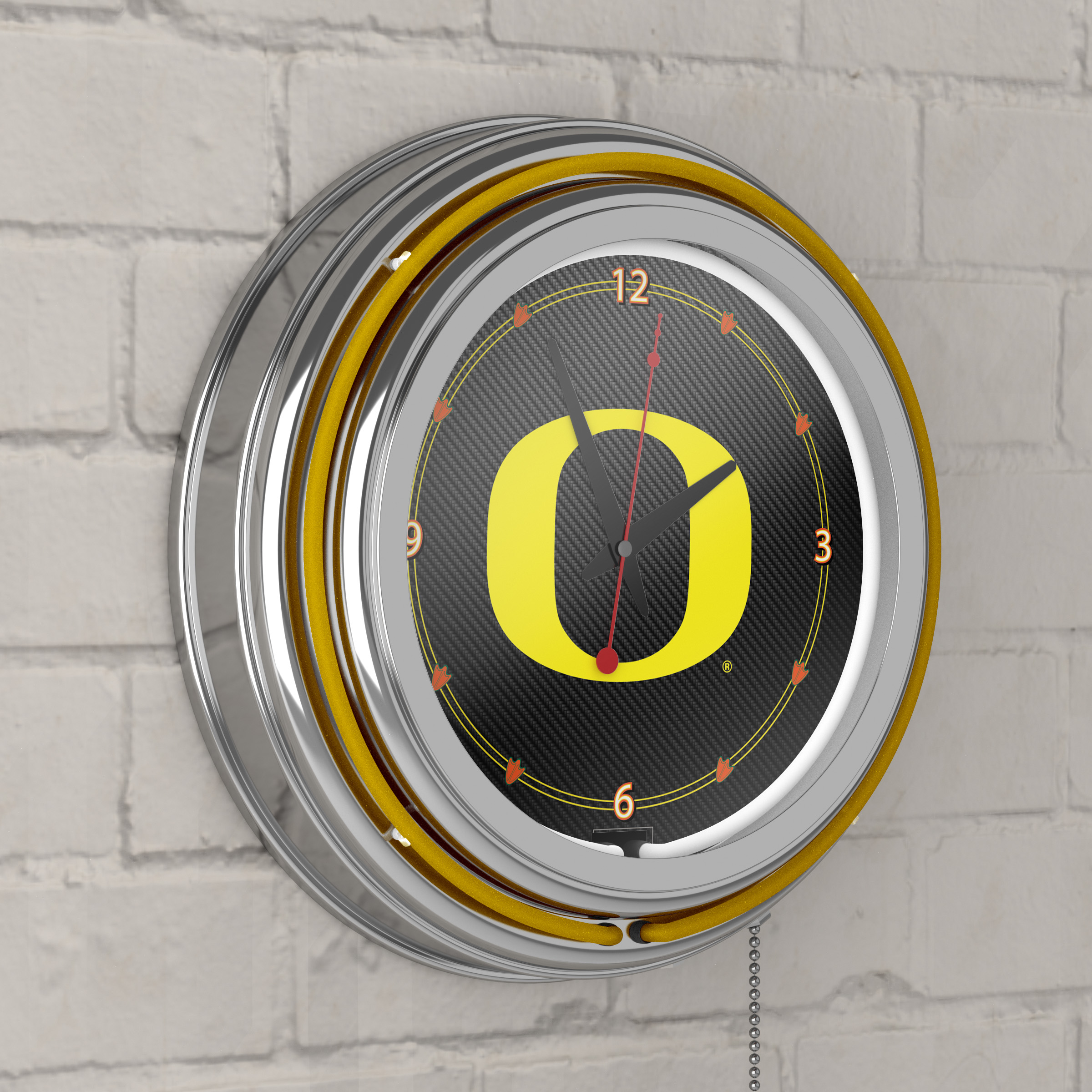 University of Oregon Chrome Double Rung Neon Clock - Carbon Fiber - image 5 of 6