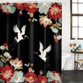thumbnail image 2 of Black Crane Shower Curtain, Waterproof Shower Curtains for Bathroom, Vintage Red Teal Spring Floral Botanical Washable Fabric Bathtub Curtain Set Bath Decor with 12 Hooks 72"x78", 2 of 8
