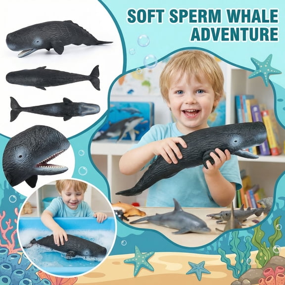 Simulated Ocean Animal Plush, 16-Inch Soft Rubber Whale, Stuffed Animals Marine Life Model, Realistic Sea Creature Learning Decoration, Aquarium Decor Gift
