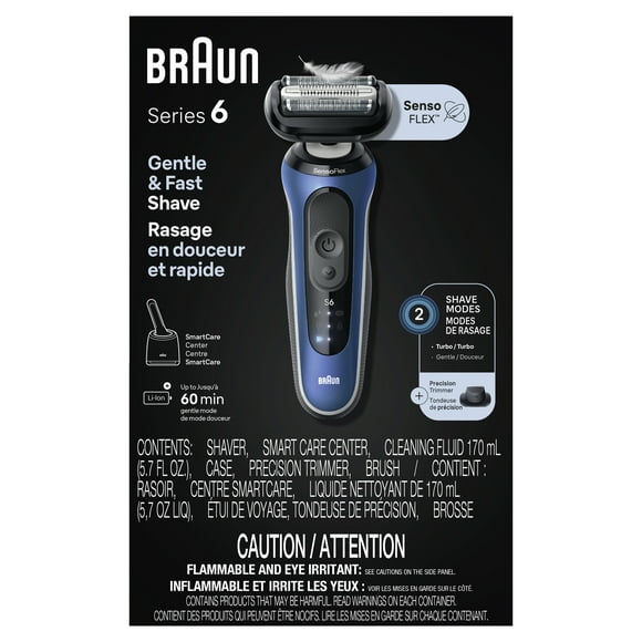 Braun Electric Shaver for Men, Series 6 6172cc, Wet & Dry Shave, Turbo & GentleShaving Modes, Foil Shaver, Engineered in Germany, Clean & Charge SmartCare CenterIncluded, with Precision Trimmer, Blue