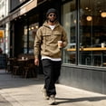 thumbnail image 6 of Fashion Streetwear Hooded Sweatshirt for Men, Casual Quarter Zip Pullover Hoodie,Fall Winter Utility Style Daily Outerwear Clothes with Pocket, Khaki L, 6 of 6
