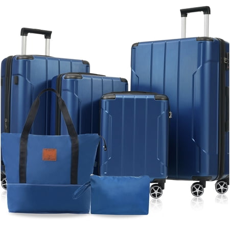 Lightweight Expandable Hard Shell Suitcase Set 6PC, Blue ABS Luggage with TSA Lock & 360° Wheels