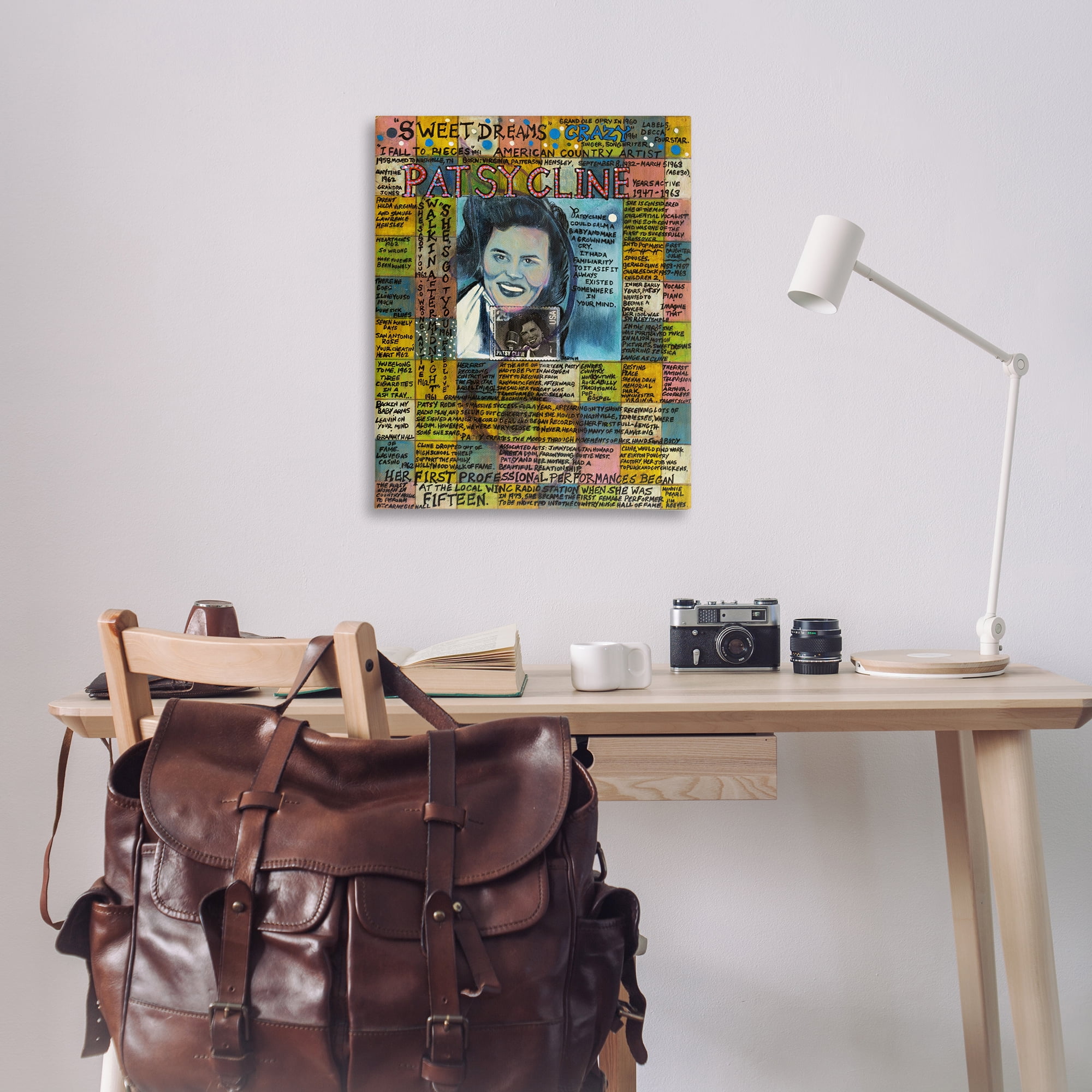 Stupell Industries Patsy Cline Collage People Drawing Wrapped Canvas Art Print Wall Art, 30 x 40
