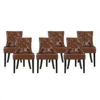 Noble House Will Faux Leather Dining Chairs, Set of 6,Cognac Brown,Espresso