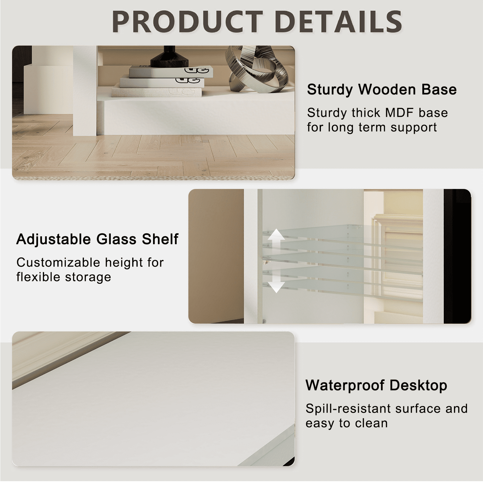 Rocyis 70'' Fireplace TV Stand with LED Light and Entertainment Center for 80'' TV with Adjustable Glass Shelves, White TV Console for Living Room/Bedrom, White
