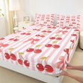 thumbnail image 3 of Manfei Teens Cartoon Cherry Queen Sheet Sets, Kawaii Cute Bowknot Bow Flat Sheet, Red Abstract Stripes Ombre Queen Fitted Sheet, Breathable Home Decor, 4 Pieces, 3 of 7