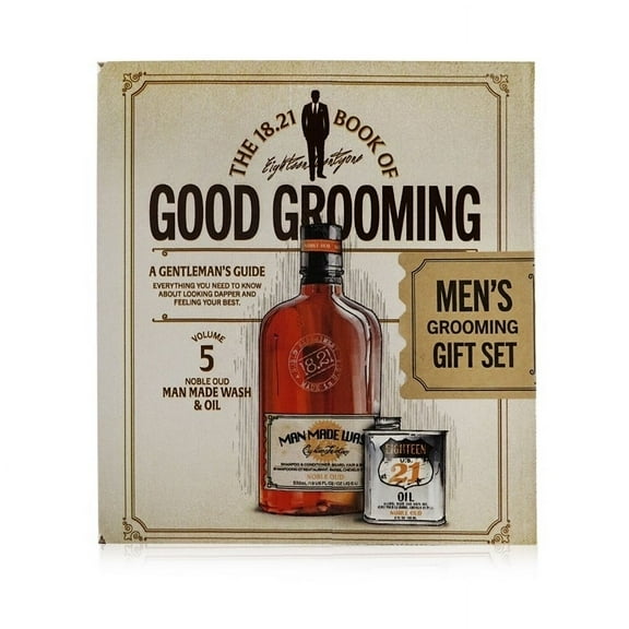 18.21 Man Made Book of Good Grooming Volume 5 Set - Noble Oud 2 Pc Set - 18oz Man Made Wash 3-In-1 Shampoo, Conditioner and Body Wash, 2oz Oil
