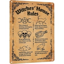 Witch's House Rules Metal Tin Sign - Vintage Wall Art Poster for Kitchen, Bathroom, Door Decor - Gothic Witchy Home & Halloween Decoration - Gift for Witchcraft Enthusiasts, 8x12 Inches