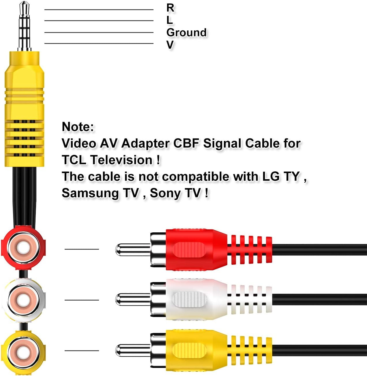 Replacement for TCL TV Video AV Component Adapter Cable,3.5mm to 3 RCA AV Input Adapter CBF Signal RCA Conversion Cable
