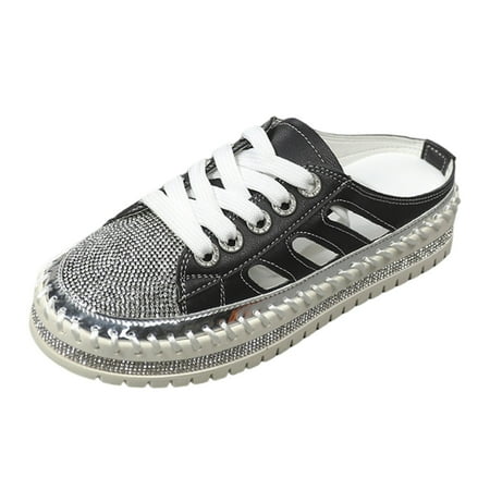 

Ediodpoh Women s Summer Fashion Round Head Rhinestone Strap Hollow Sandals Slippers Casual Comfortable Out Beach Slippers Women s Slippers Black 8.5